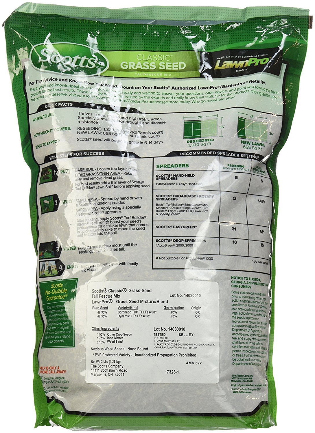 Scotts Company 17323 Classic Tall Fescue Mix, 3-Pound - Walmart.com