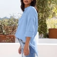 thumbnail image 4 of Ohufall Women's Cotton Blouses Fashion Solid Casual Long Sleeve Lapel Shirt Lightweight Loose Button Down Outdoor Beach Shirts with Pocket, 4 of 9