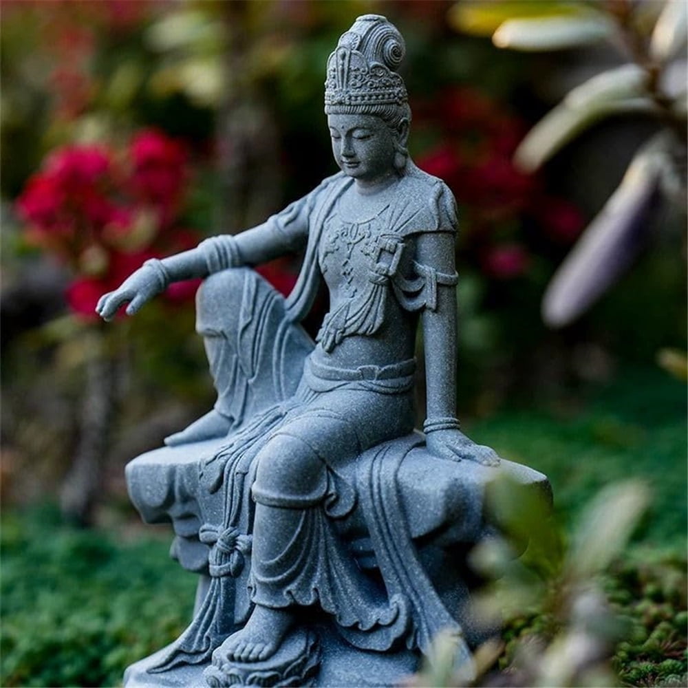Aquarium Buddha Statue Guanyin Buddha Sandstone Sculpture for Zen Garden Fish Tank Home Decor