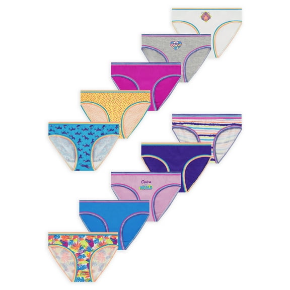 Wonder Nation Girls Cotton Brief Underwear, 10-Pack, Sizes 4-18 & Plus