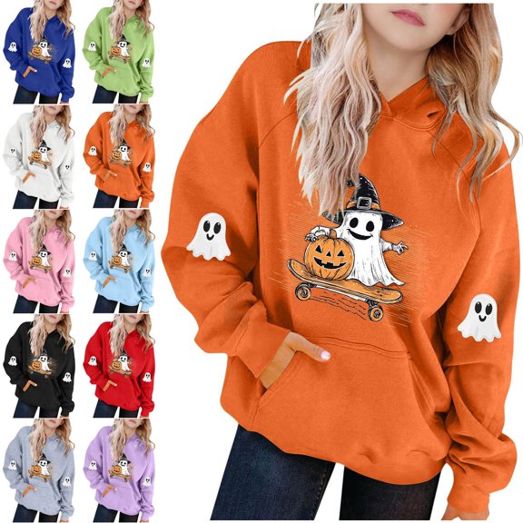 Piuwrlz Kid Hood Halloween Hoodies Girls Pattern Hat Sweatshirts Long Sleeve Pullover Red Size 11 Years