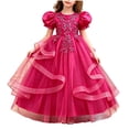 thumbnail image 2 of LEKWK Girls Tulle Ball Gown Puff Sleeve Ruffled Ribbon Formal Princess Dress with Lace Embroidery Prom Gown Wedding Flower Girl Dress for Birthday Party, 2 of 6