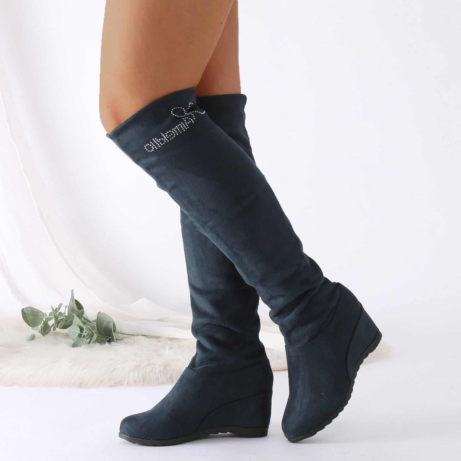 Ladies Boots Suede Thigh High Boots No Heel Thigh Boots No Heel