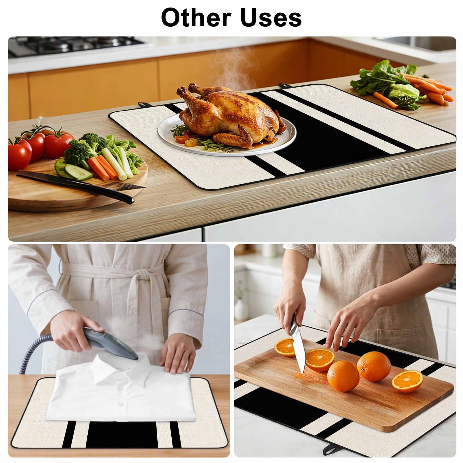 Black Vintage Stove Top Cover for Electric Stove, Heat-proof & Non Slip Glass Top Stove Cover Protector, Geometric Stripes Simple Lines Kitchen Flat Cooktop Rubber Mat 24x21 Inches