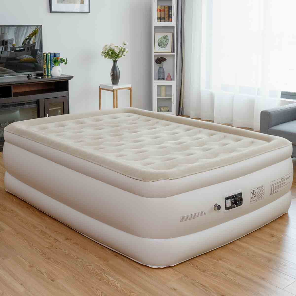 Queen Size Luxury Quilt Top Raised Air Mattress Elevated Airbed Built-in Pump