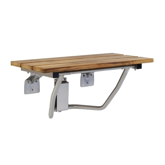 Folding Shower Chair for Elderly and Disabled, ADA Folding Shower Seat Wall Mounted Holds Upto 400lbs | Teak Shower Bench | 304 Stainless Steel Teak Shower Stool for Inside Shower | 24"x16"