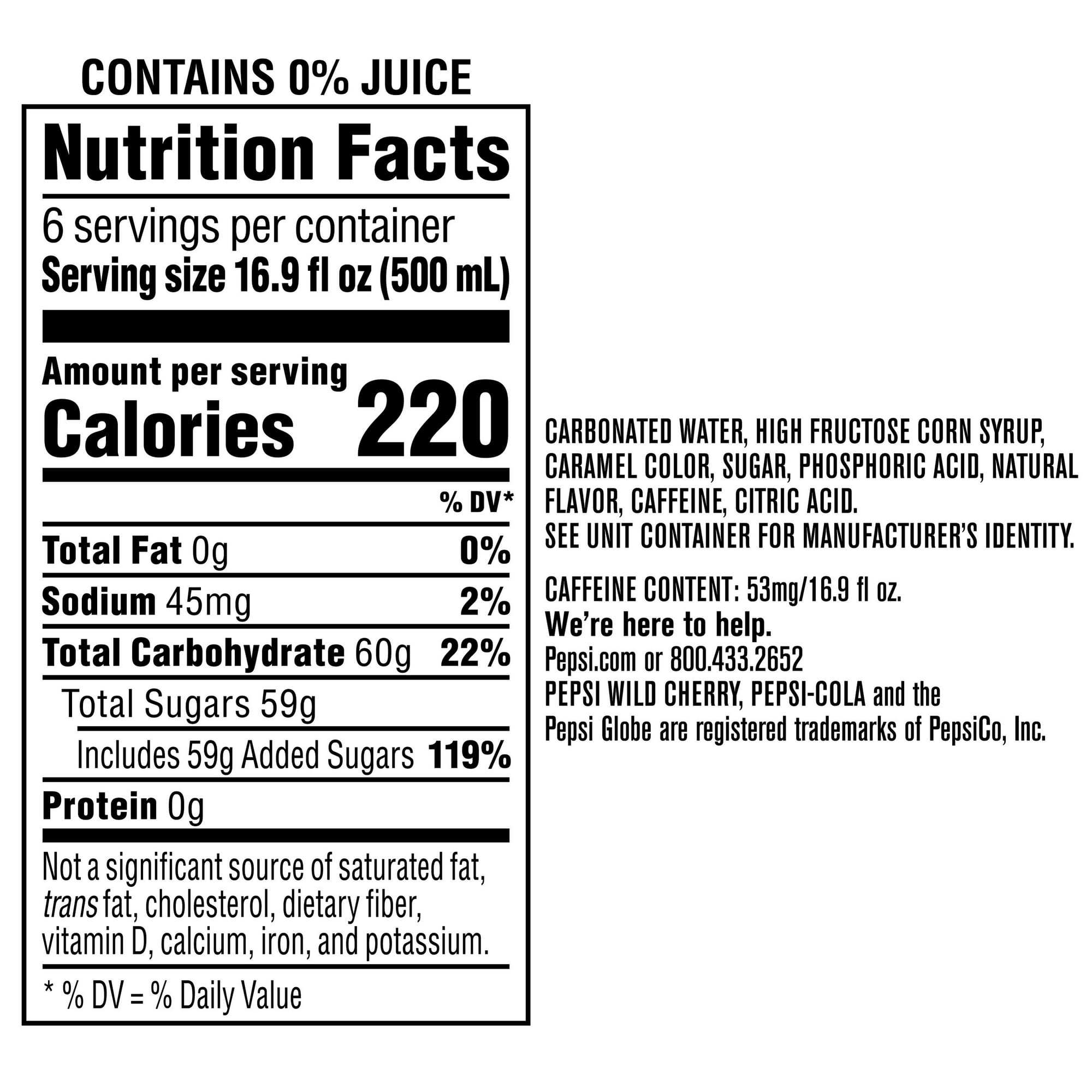 Pepsi Cola Wild Cherry Soda Pop, 16.9 fl oz, 6 Pack Bottles