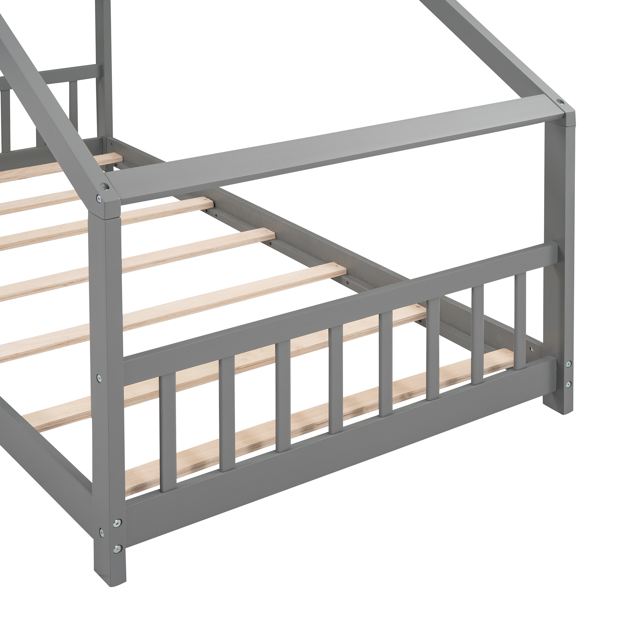 AUKFA House Twin Wood Canopy Beds for Kids Teens - Toddler Floor Bed Twin Platform Bed - Kids Bedroom Furniture - Gray
