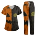 thumbnail image 2 of LNZGNM Halloween Womens Scrubs Set Short Sleeve V Neck Pocket Comfortable Lightweight Breathable Stretch with Fabric and Pockets Clinic Medical Duty,Orange(L), 2 of 6