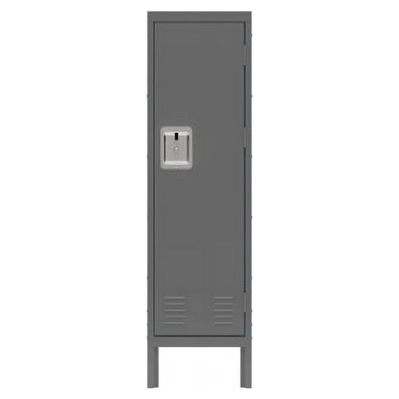 Tall Single Metal Locker-Retro Style Storage Cabinet--Industrial Furniture--1 Door, For Living Room/Bedroom/Storage Room/Gym/School--Grey