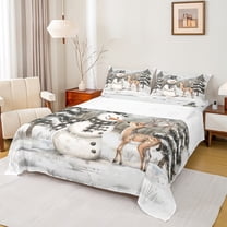 Manfei Cartoon Reindeer Twin Sheet Sets,Christmas Snowman Twin Fitted Sheet,White Brown Green Flat Sheet For Teens,Super Cozy Room Decor,3pcs