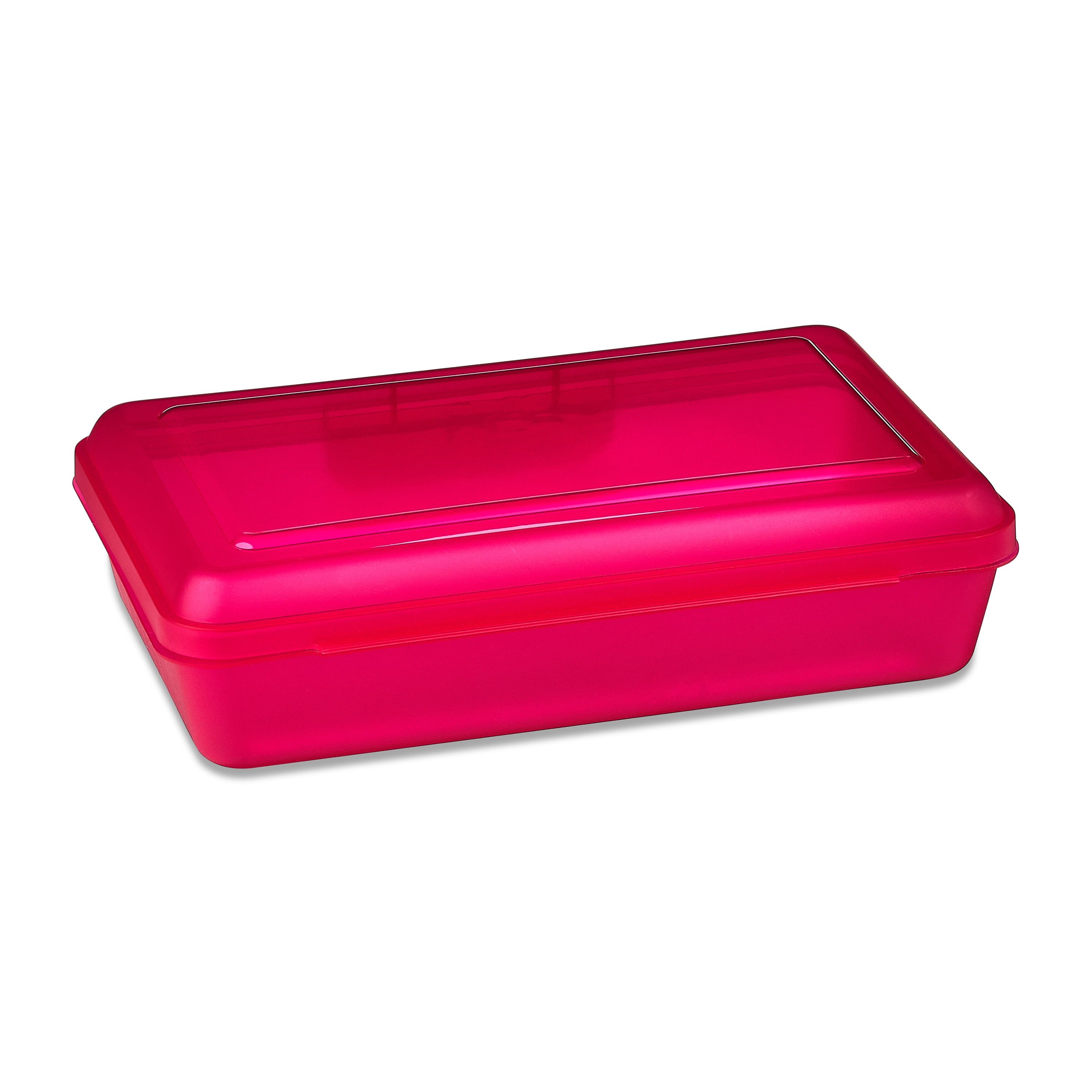 Pen+Gear Lightweight Plastic Pencil Box with Snap-on Lid, Translucent Fuchsia Burst, 12-Pack