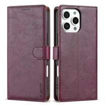 for iPhone 16 Pro Max Case Wallet,3 Card Slots Holder [RFID Blocking] Soft PU Leather Cover,Shockproof Protective Magnetic Flip Stand Solid Color Business Style Luxury Cases,Winered