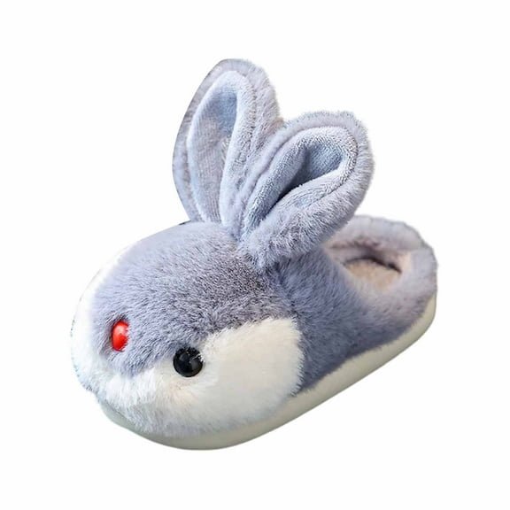 Tfken Slippers For Girls Boys Size 2-2.5 Years Flock Slip-On Flatform Rabbit Print Indoor Fleece Grey Slippers
