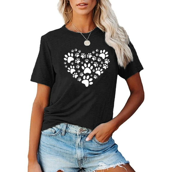 Summer Clearance! Zpanxa Blouses for Women Casual Round-Neck Printed T-Shirt Loose Short Sleeve Tops Blouse Womens Summer Tops Black L
