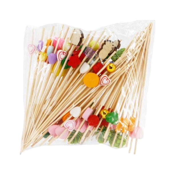 Advancent 100 Uds. De palillos desechables para pinchos, surtido de frutas, bambú, aperitivos, cócteles, postres, ensaladas, palillos, Type6 NO6