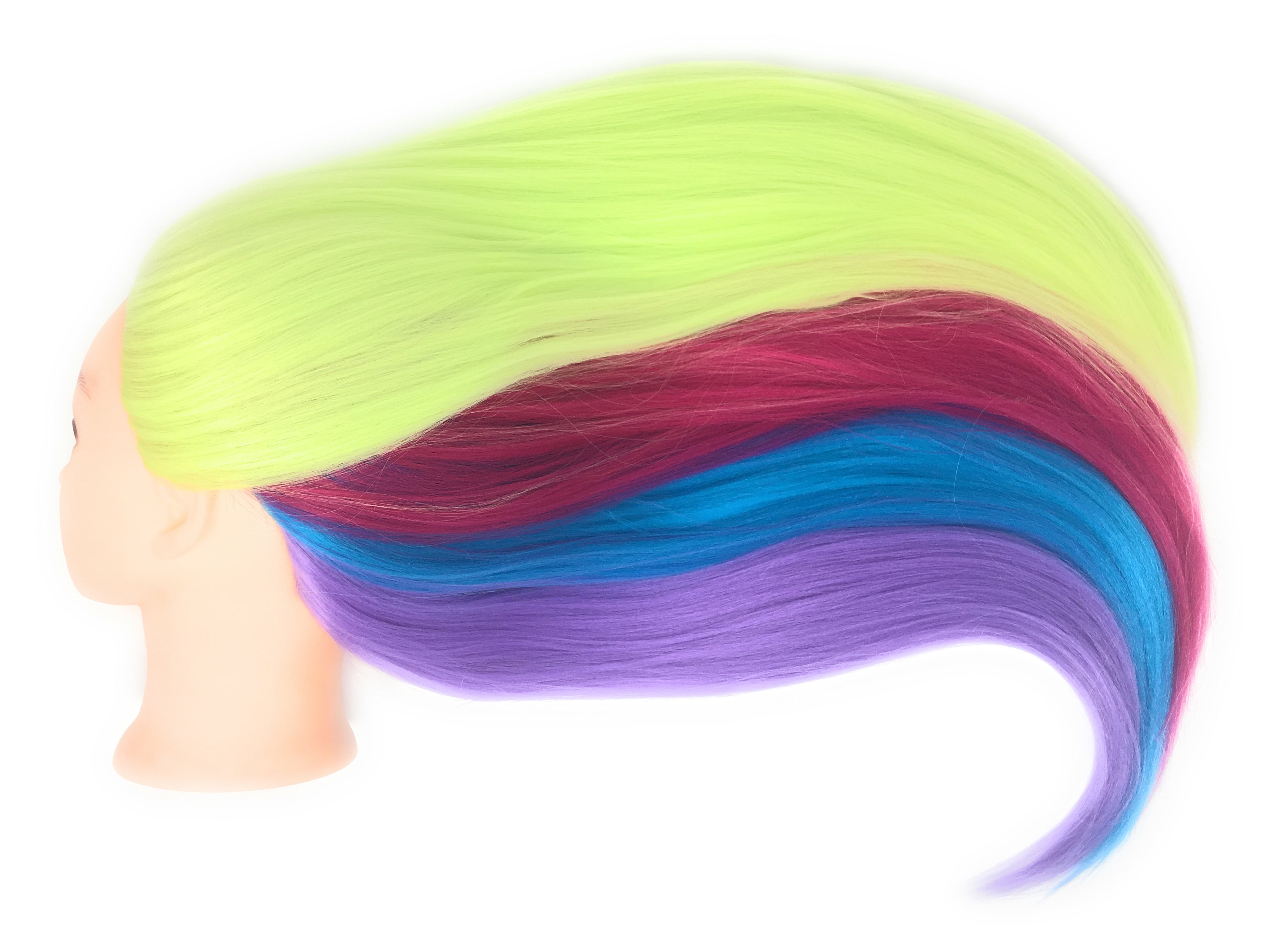 Mannequin Head 26" Yaki Synthetic Fiber Manikin Head Hairdresser Styling Training Head Training Model Cosmetology Doll Head Hair for Practice Cutting with Free Clamp Stand Color Green/Purple/Pink