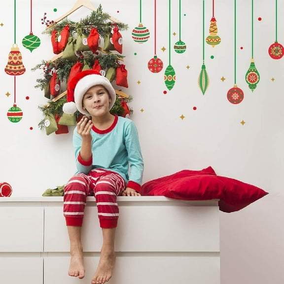 Colorful Christmas Decor Wall Stickers Christmas Vinyl Wall Decals Christmas Adhesive Sticker DIY Vinyl Art Decor for Bedroom Living Room Children's Room Christmas Wall Decor Silver