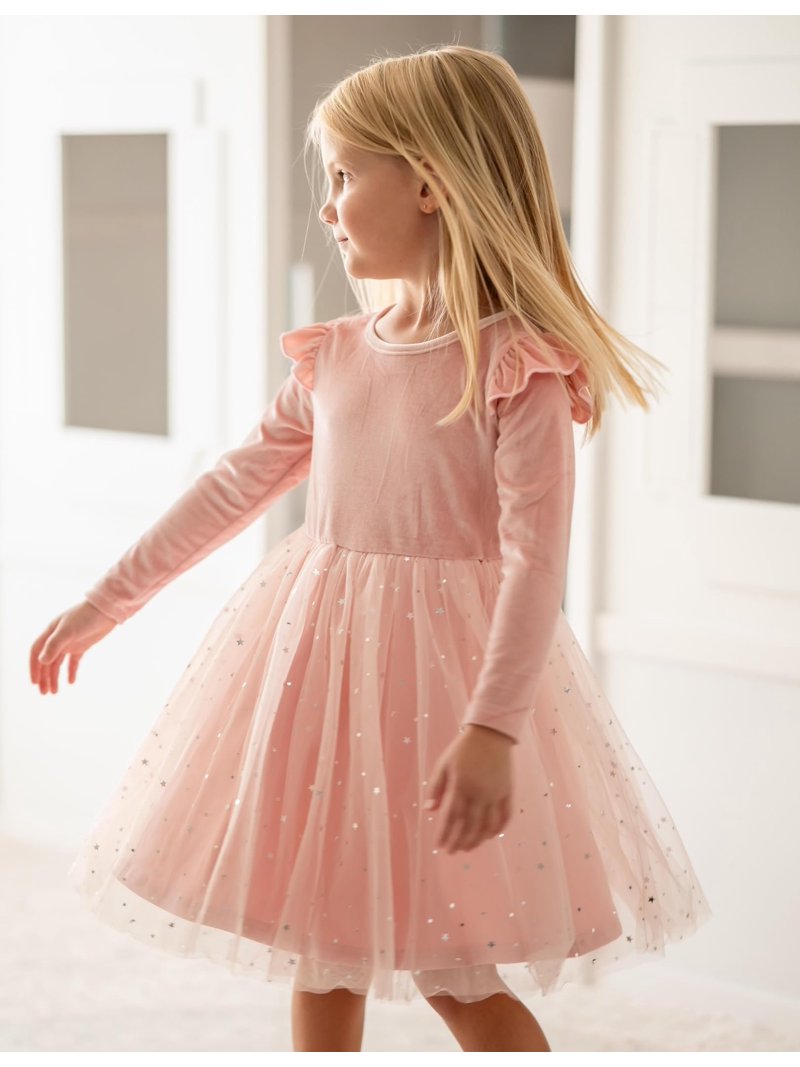long sleeve pink tutu dress Baby And Toddler Girls Long Sleeve Cross Back Velour Tutu Dress - PINK