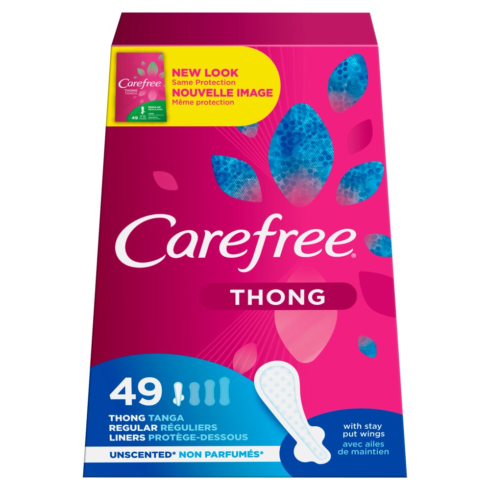 Carefree Thong Pantiliners with Wings, Unscented, 49 Ct