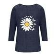 thumbnail image 3 of GuzomFashion Womens Navy 3/4 Sleeve Ribbed Top - Crew Neck, Daisy Butterfly Print, Soft Stretch Nylon Spandex, Comfortable Everyday Casual Wear (S-XXL),Size L, 3 of 5