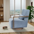thumbnail image 3 of Swivel Accent Barrel Chair, Modern Upholstered Lounge Reading Chair with Solid Wood Armrests & 360 Degree Swivel Base, Comfy Armchair Single Sofa Chair for Living Room, Bedroom, Office, Blue, 3 of 7