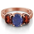 thumbnail image 2 of Gem Stone King 4.00 Ct Oval Blue Lapis Red Garnet 18K Rose Gold Plated Silver Ring (Size 5), 2 of 3