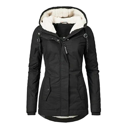 

Women s Winter Warm Coat Jacket Outwear Faux Fur Lined Trench Outdoor Hooded Thick Overcoat Windbreaker with Pocket