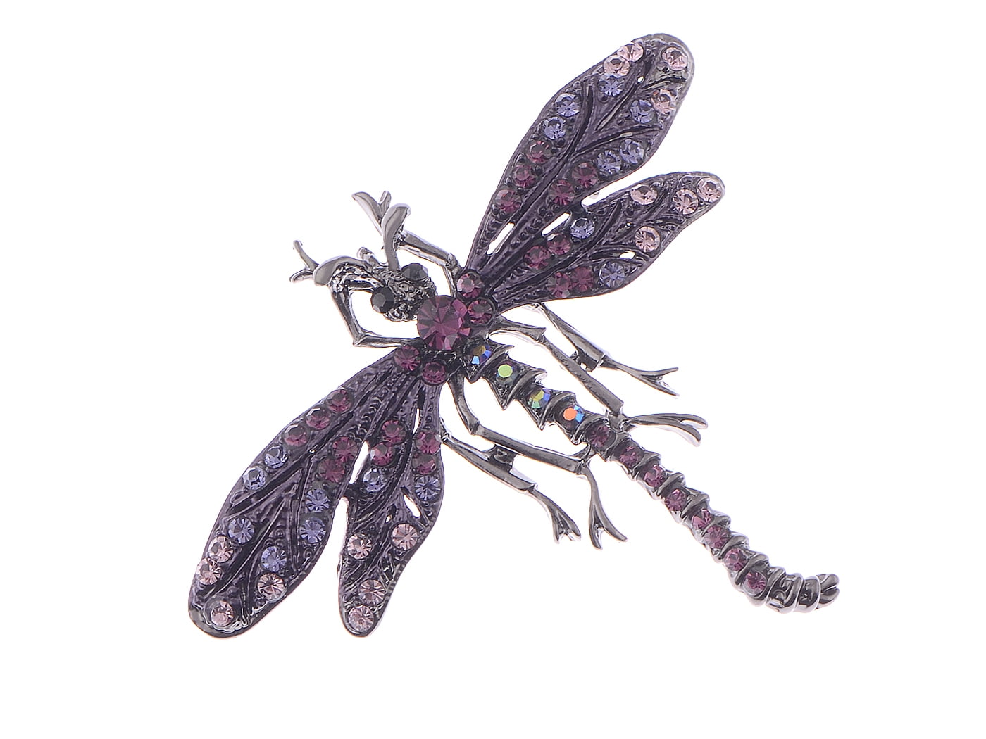 Butterfly dragonfly brooch  purple enamel crystal vintage style pins in gift box 