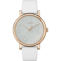 Timex Women's Crystal Opulence White/Rose Gold 38mm Dress Watch, Leather Strap