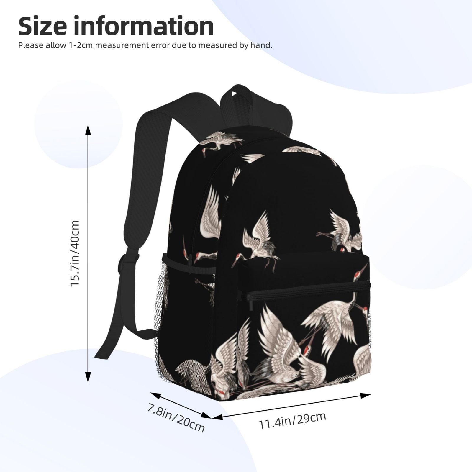 Defioc Japanese White Crane Pattern Laptop Backpack for Men and Women,Casual Backpack Dayback Sports Bookbag for Travel Running Hiking