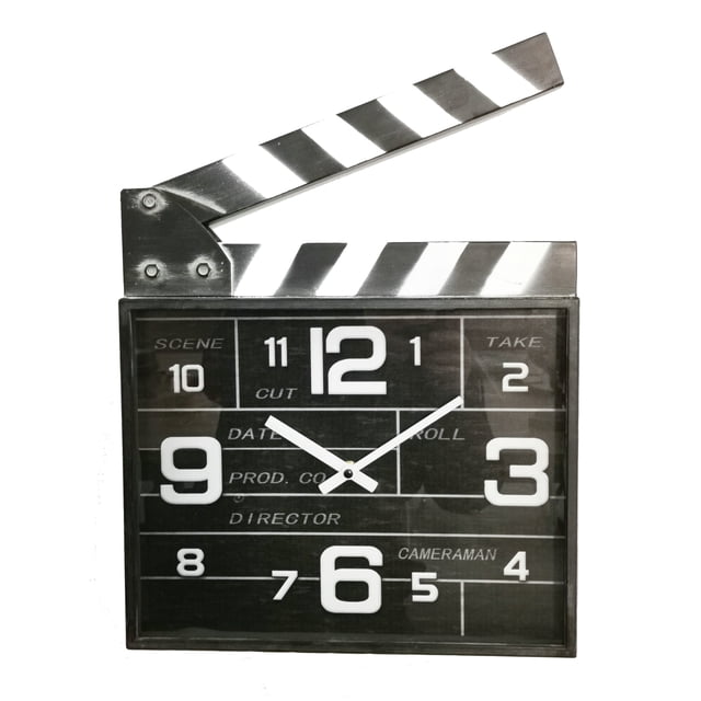 Black Hollywood Movie Clapper Board Metal Wall Clock