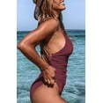 thumbnail image 3 of Women'S One Piece Swimsuit Tummy Control V Neck Bathing Suits（Burgundy Size:S), 3 of 7