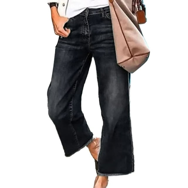Pantalones Gibobby Mujer Pierna Recta Vaqueros Informales Cintura Media 2023 Moda Negro S