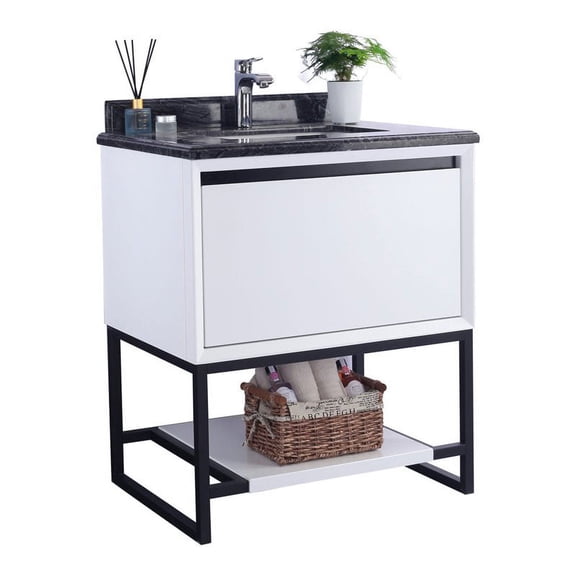 Laviva Alto 30" Wood Cabinet with Marble Countertop in White/Black Wood
