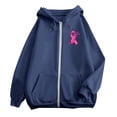 thumbnail image 6 of Womens Fall Zip Up Hoodies Breast Cancer Awareness SweatshirtsSurvivor Support Shirts Women, Drawstring, Pink Ribbon Print Long Sleeve Winter Comfy Track Jackets with Pocket Royal Blue 3XL, 6 of 7