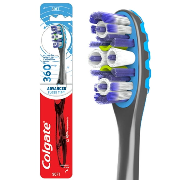 Colgate 360° Advanced Floss-Tip Bristles Toothbrush, Soft