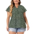 thumbnail image 1 of Blusas de manga corta en capas con cuello en V retro de flores para mujeres de tallas grandes Agnes Orinda para el Día de la Madre 3X Verde oscuro, 1 of 6
