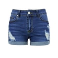 thumbnail image 4 of jinghuiyue Womens Mid Rise Stretchy Denim Shorts Casual Distressed Ripped Rolled Hem Jean Short with Pockets L, 4 of 7
