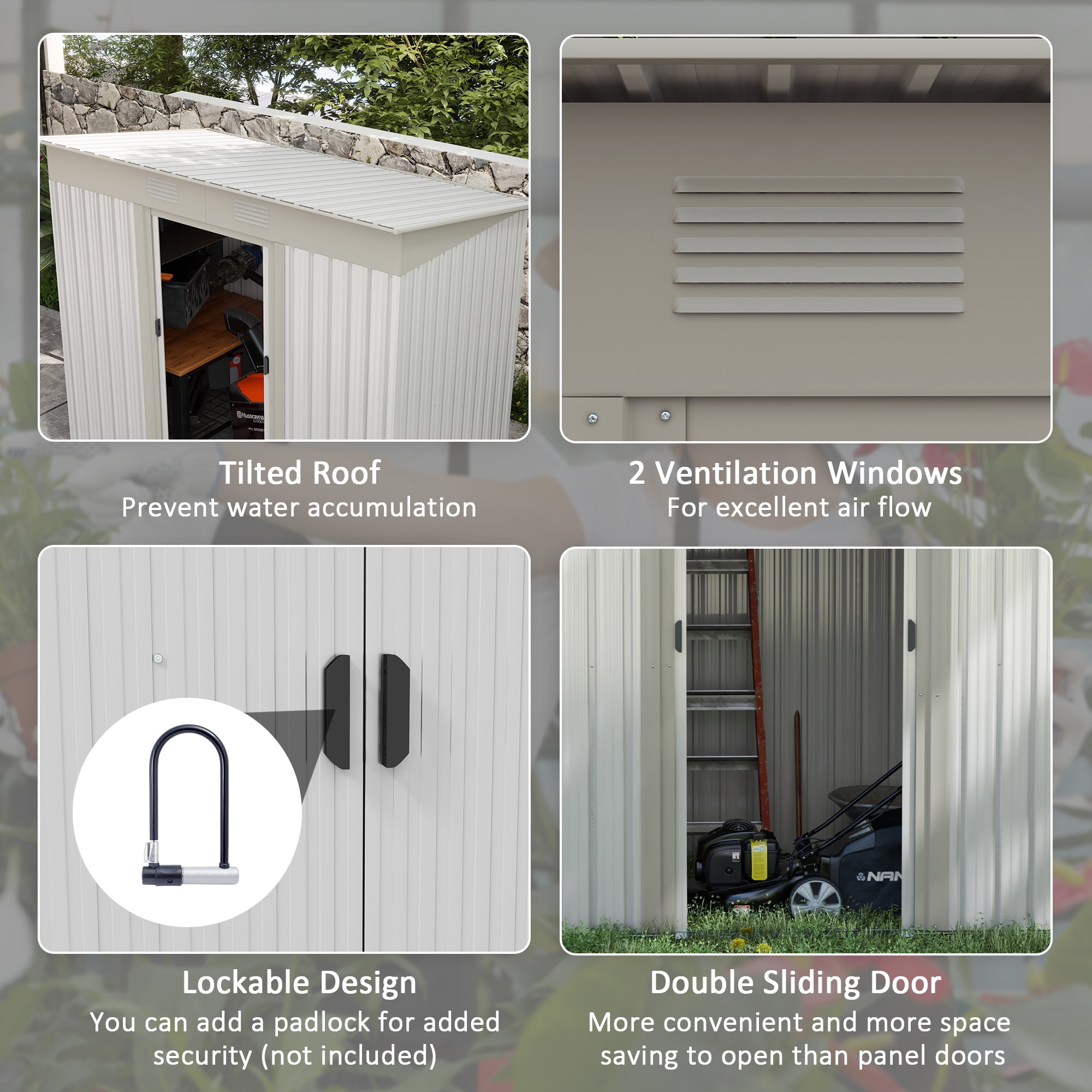Outsunny Metal Outdoor Storage Shed with Vents, 7' x 4', Silver