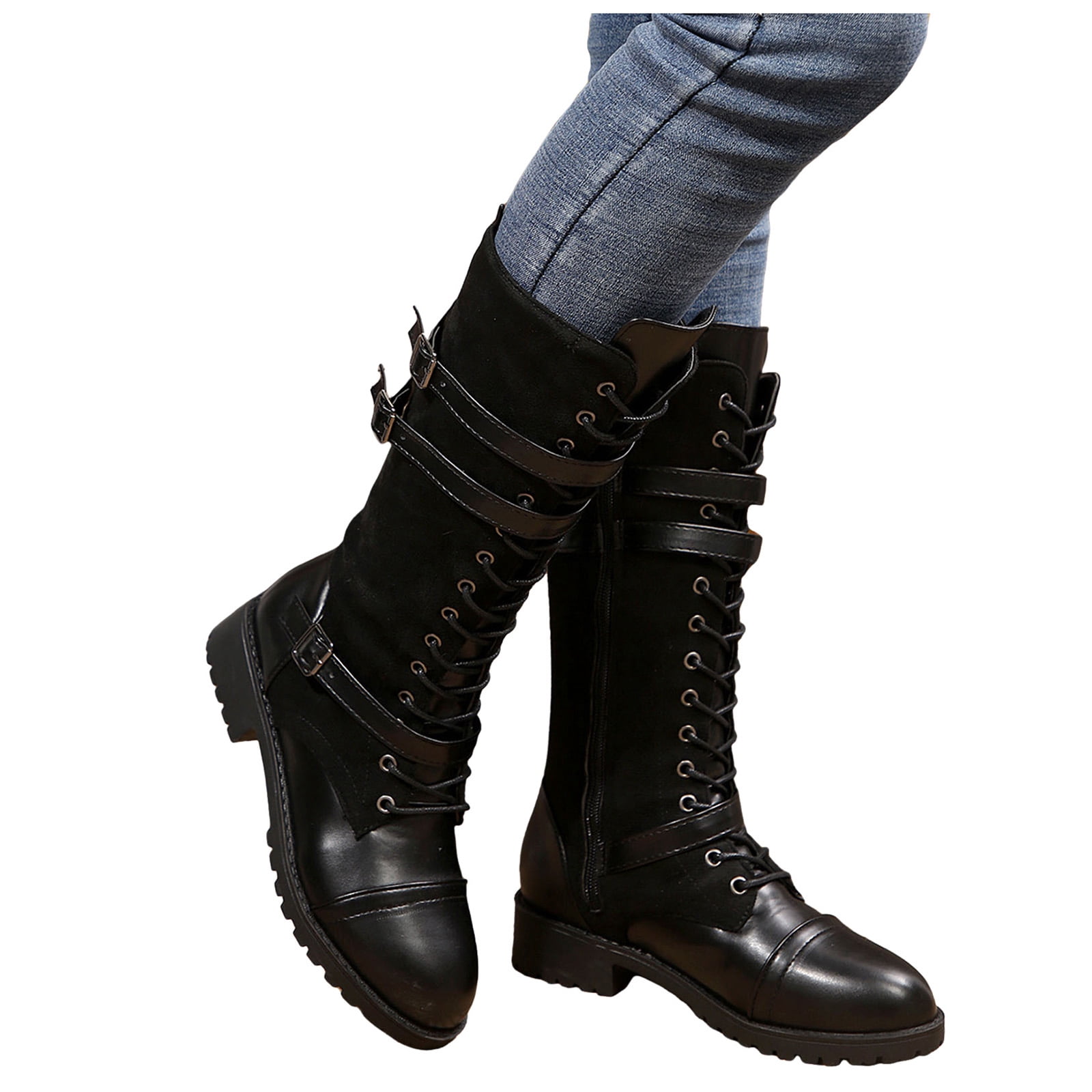 Bottines Plates Femme En Simili Cuir Doux - Style Médiéval Vintage - Lacets Et Fermeture éclair Latérale - Confortables Imperméables Bottines Femme Plates