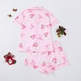 thumbnail image 4 of SwiftWear Women's Christmas Pajama Set Cute Santa Print Sleepwear & Loungewear Silk Button-Down Top with Shorts, Comfortable Fit Pjs Pink, 4 of 9