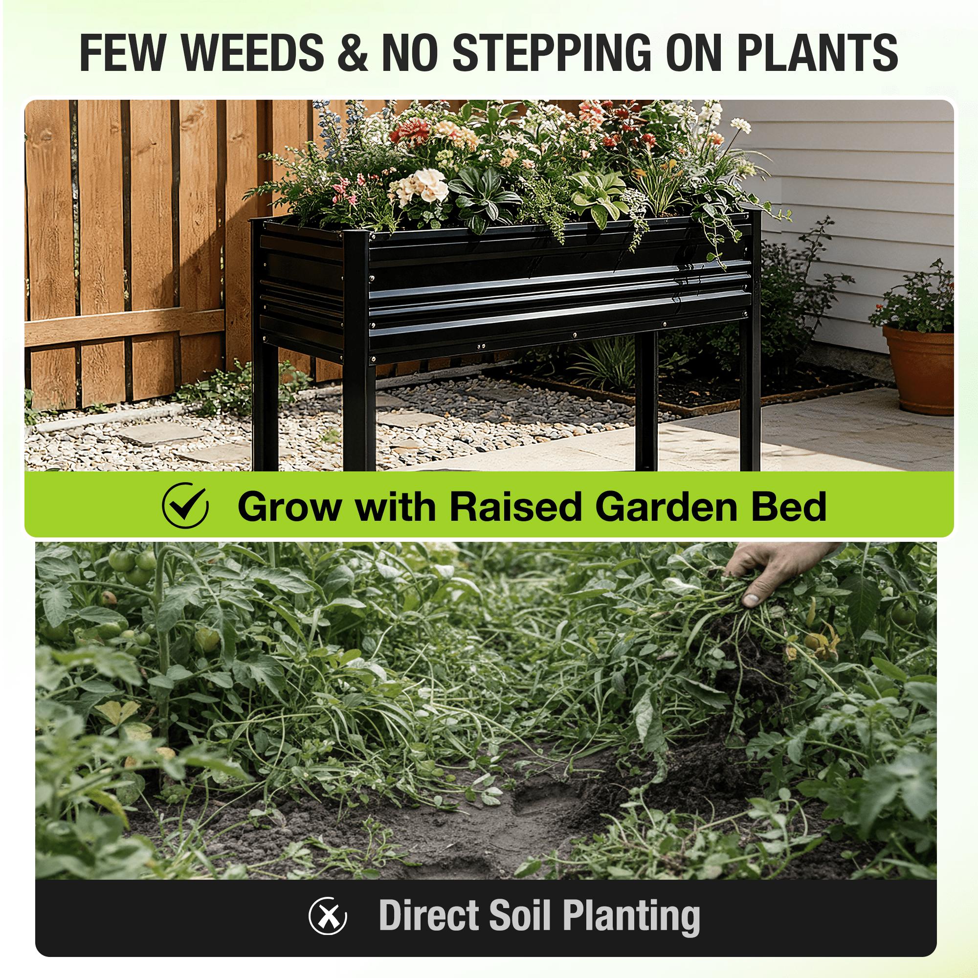 WORKPRO 48x24x32in Outdoor Galvanized Raised Garden Bed with Legs -Black
