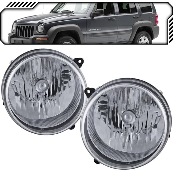 EPIC LIGHTING OE Style Halogen Headlights Assembly Replacement for JEEP 02-07 LIBERTY [ CH2502156 CH2503156 55157141AA 55157140AA ] Pair