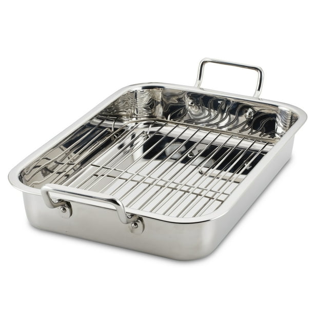 Farberware Classic Traditions Stainless Steel Roaster with Rack, 17inch x 12.25inch, Stainless
