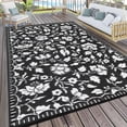 thumbnail image 2 of Garvee 8'x10' Outdoor Rug Waterproof Floral Camping Carpet, Reversible Plastic Straw Rug Outdoor Rug for Patio RV Balcony Backyard, Black, 2 of 6
