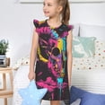 thumbnail image 4 of Fotbe Neon Gothic Skull Moon Vestido de Dormir para Niñas de 3 a 10 Años, Mangas Cortas, Estilo Princesa, Pijama Camisón con Mangas Voladas-Small, 4 of 6
