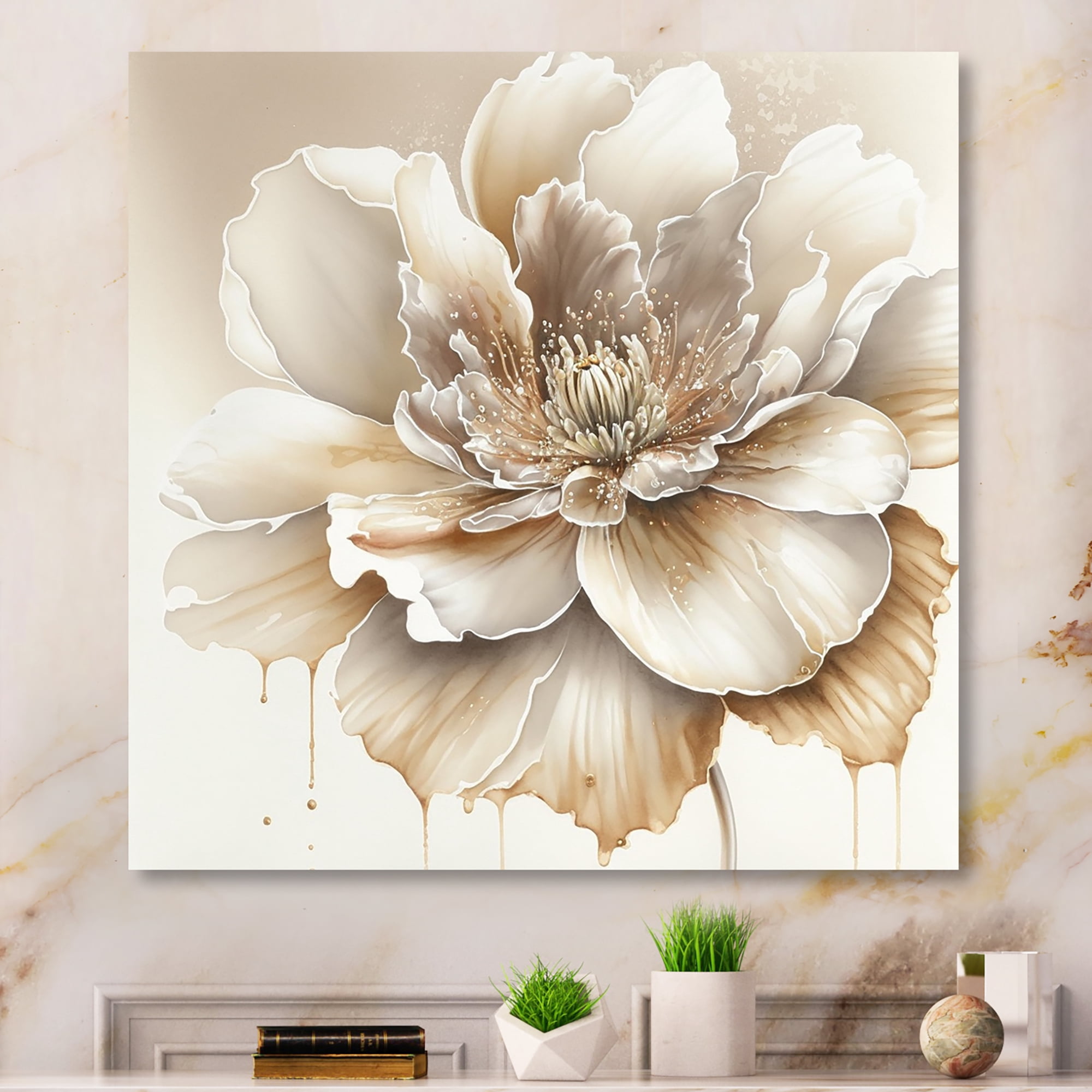 Designart Blooming Beige Floral Design II Canvas Wall Art