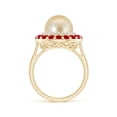 thumbnail image 2 of ANGARA Golden South Sea Cultured Pearl & Ruby Double Halo Ring in 14K Yellow Gold for Women | June Birthstone, Birthday, Anniversary, Jewelry Gift for Women | Pearl Ring, 2 of 9