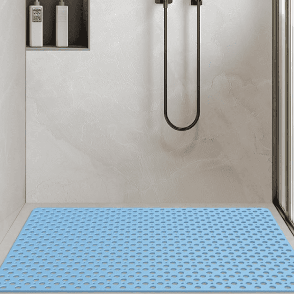 Large Shower Mat, 47"x 32" TPE Anti Slip Shower Mat, Heavy Bath Mats for Shower with Drain Holes Suction Cups, Shower Stall Mat for Bathroom, No Odor Shower Grip Mat for Elderly Kids(L-Blue)